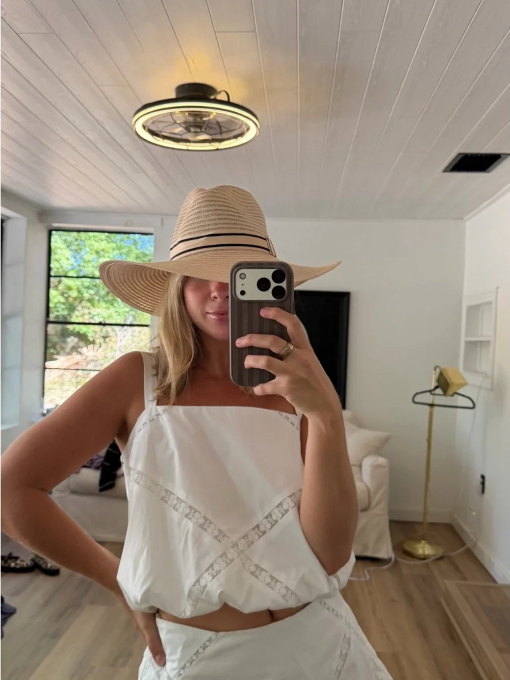 Eugenia Kim Beige Straw Wide-Brim Fedora with Black Band